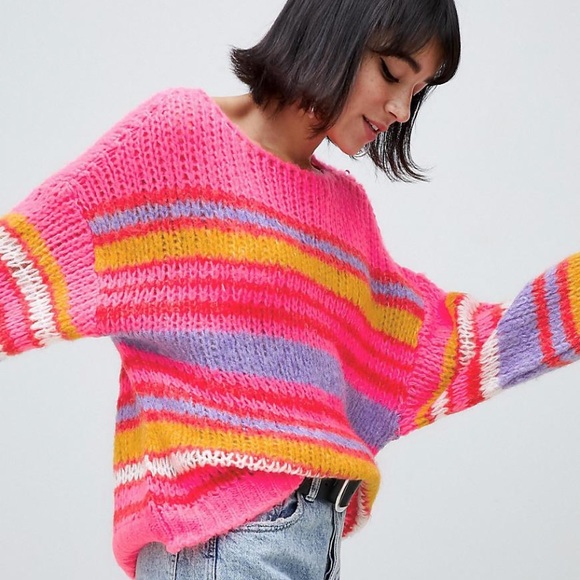 Stradivarius stripe neon sweater size small - Picture 6 of 7